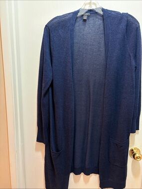 Halogen Navy Open-Front Long Cardigan